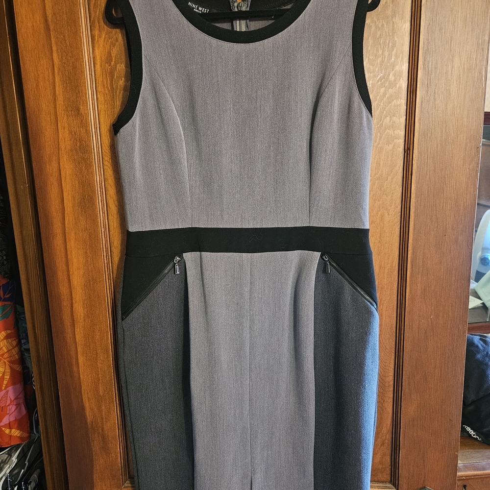 Nine West Gray and Black Midi Dress